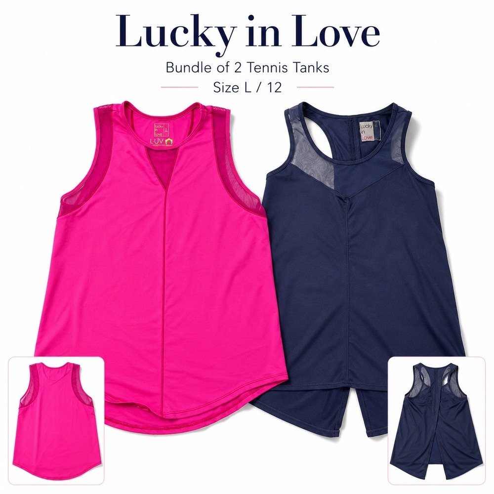 Lucky in Love Womens Tennis Tank Tops Bundle Pink Navy Blue Size Large 12 UPF 50